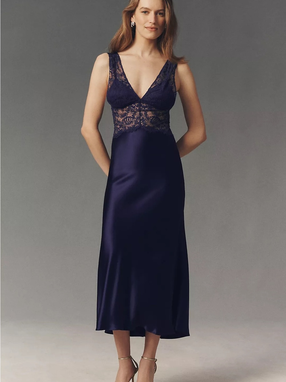 NWT Mare Mare XXS QUINN LACE MAXI SLIP DRESS in navy